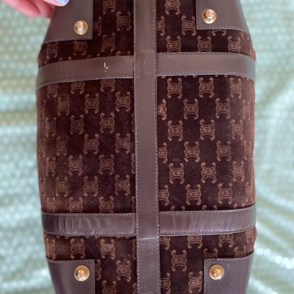 CELINE VINTAGE BOSTON BAG BROWN SUEDE WITH LOGO PRINT - Picture 5 of 7
